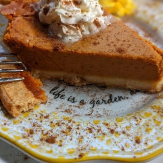 A photo of a pumpkin pie.